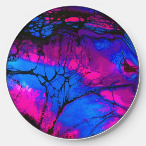 Sky Blue and Pink Acrylic Pour Art Wireless Charger