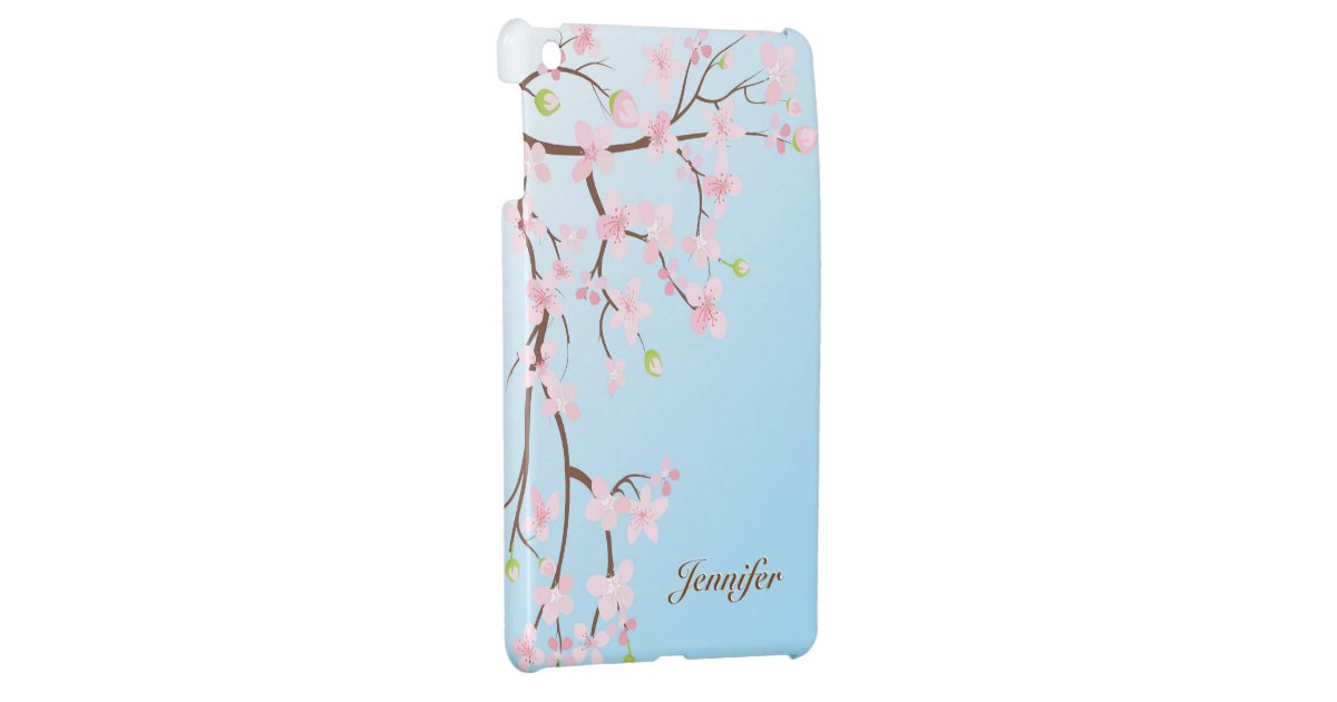 Sky Blue And Pink Cherry Blossom Nature Monogram iPad Mini Case | Zazzle