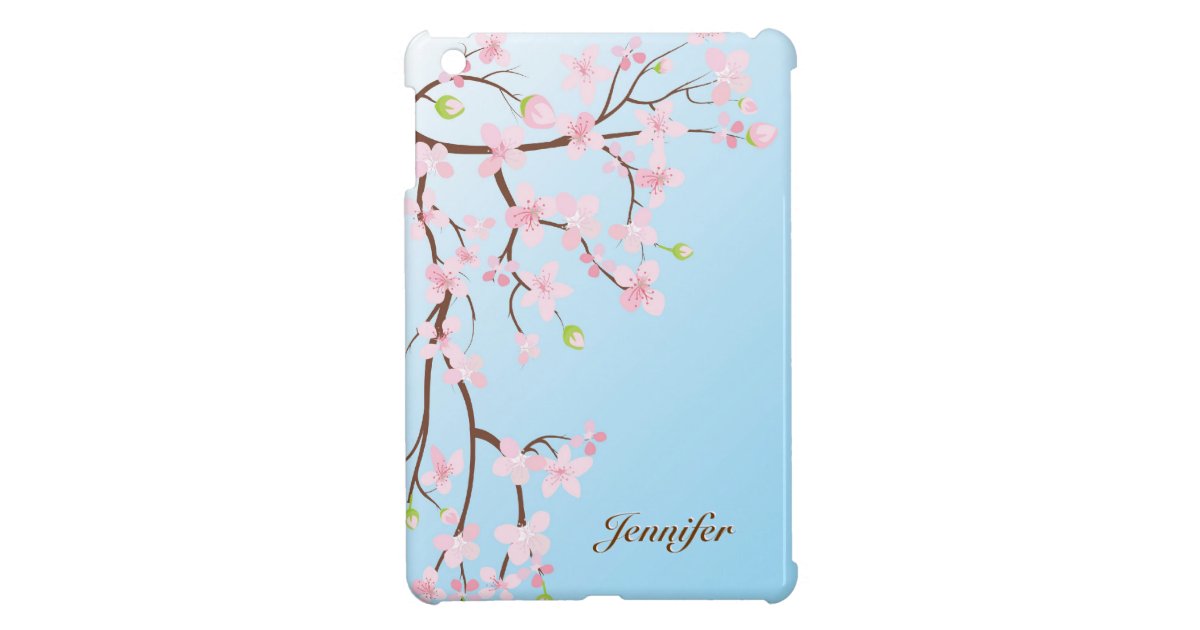 Sky Blue And Pink Cherry Blossom Nature Monogram iPad Mini Case | Zazzle