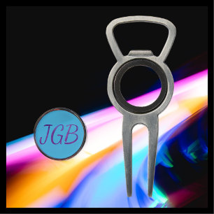 Sky Blue and Purple Monogrammed Golf Bottle Opener Divot Tool