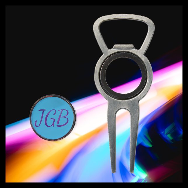 Sky Blue and Purple Monogrammed Golf Bottle Opener Divot Tool (Creator Uploaded)