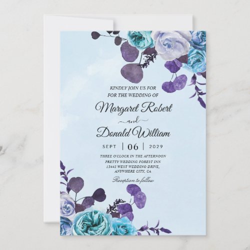 sky blue and purple wedding invitations