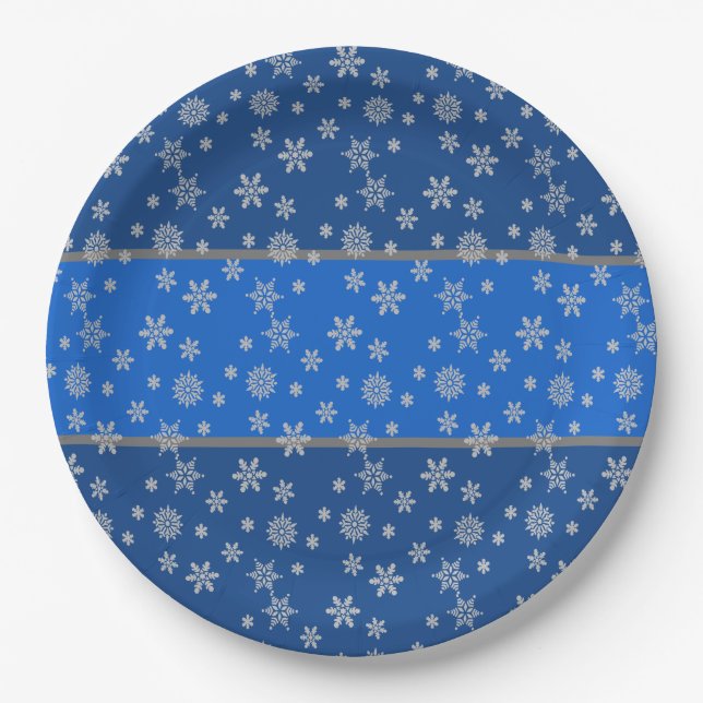 Sky Blue and Snowflakes Paper Plates (Front)