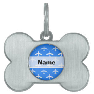 Sky Blue and White Airplane; Plane Pet Name Tag