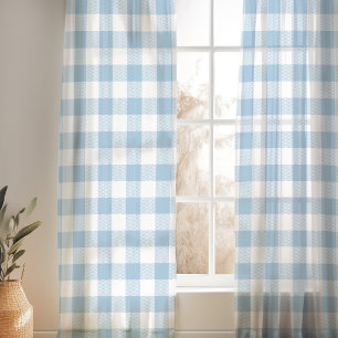 Sky Blue and White Buffalo Check Sheer Curtains
