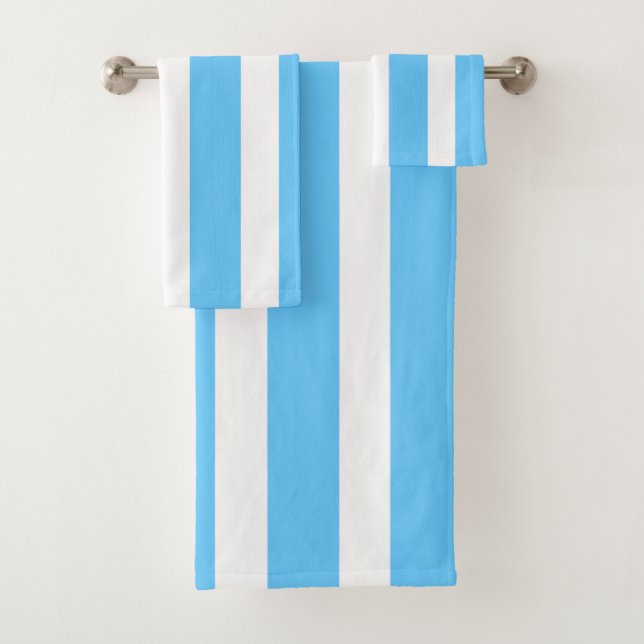 Sky Blue and White Cabana Stripes  Bath Towel Set (Insitu)