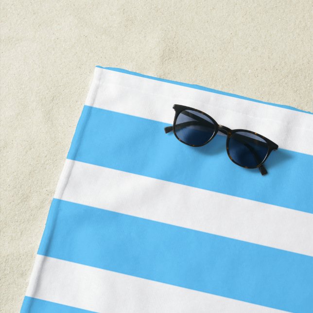 Sky Blue and White Cabana Stripes  Beach Towel (In Situ)
