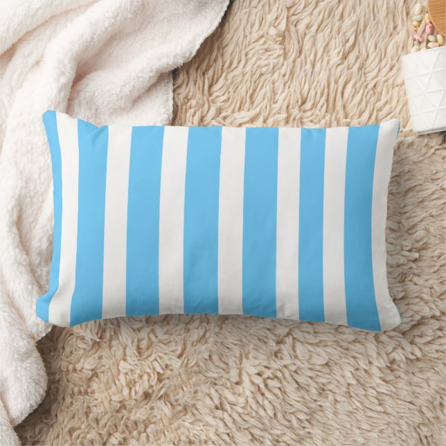 Sky Blue and White Cabana Stripes  Lumbar Pillow (Blanket)
