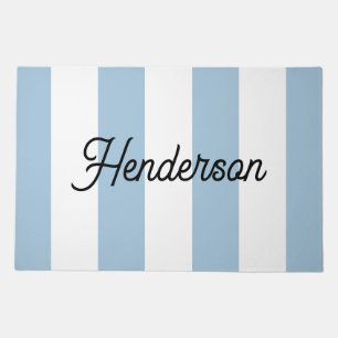 Sky Blue and White Cabana Stripes Monogrammed Doormat
