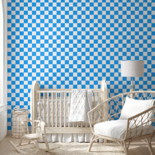 Sky Blue and White Checkerboard Pattern Wallpaper