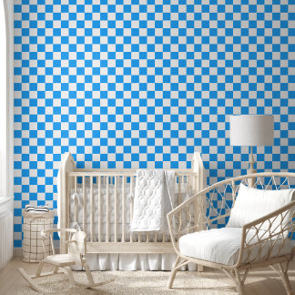Sky Blue and White Checkerboard Pattern Wallpaper
