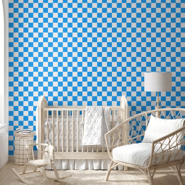 Sky Blue and White Checkerboard Pattern Wallpaper (Kids)
