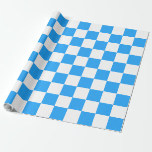 Sky Blue and White Checkerboard Pattern Wrapping Paper