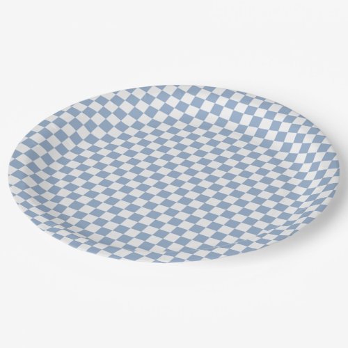 Sky Blue and White Checkered Paper Plates