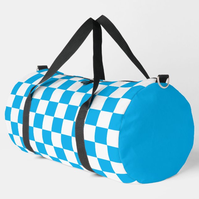 Sky Blue and White Checkered pattern Duffle Bag (Left Corner)