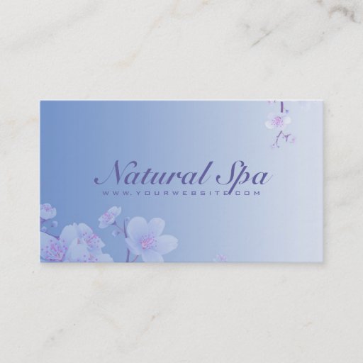 Customizable Sky Blue And White Cherry Blossom Natural Spa Business Card Templates