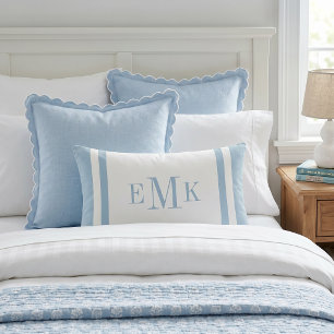 Sky Blue and White Classic Monogram Lumbar Pillow