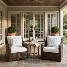 Sky Blue and White Classic Square Monogram