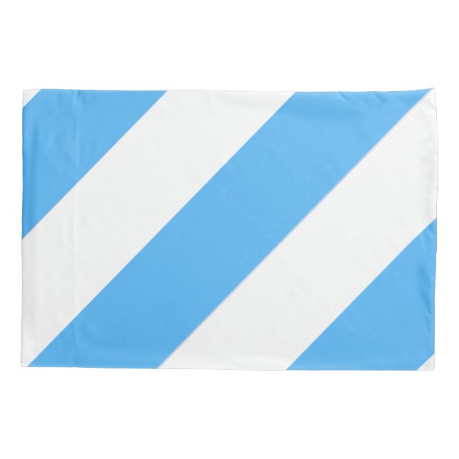 Sky Blue and White Diagonal Broad Stripe Pillow Case (Back)