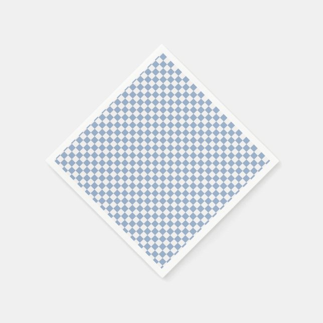 Sky Blue And White Gingham Checkered Paper Napkins (Corner)