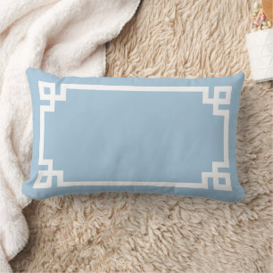 Sky Blue and White Greek Key Border Lumbar Pillow