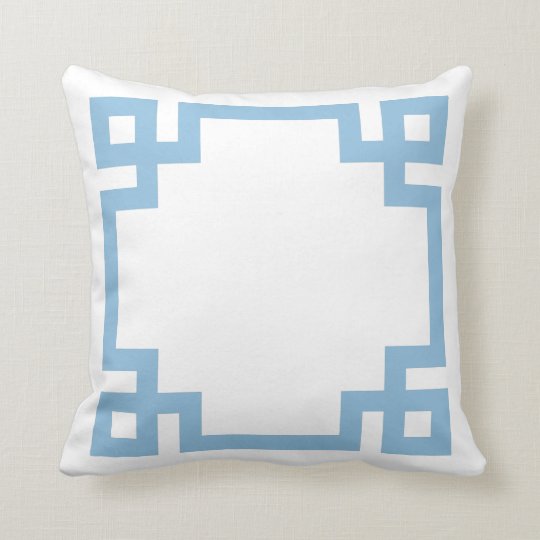 Sky Blue and White Greek Key Border Throw Pillow