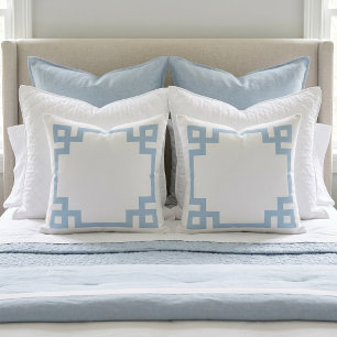 Sky Blue and White Greek Key Border Throw Pillow