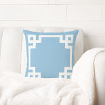 Sky Blue and White Greek Key Border Throw Pillow<br><div class="desc">A stylish classic home decor accent pillow featuring a Greek key style border. Use the design tools to upload your own photos or add text to personalize the design with your name, monogram or favorite quote. Have fun designing your own preppy modern throw pillow to complete any bedroom or living...</div>