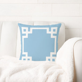 Sky Blue And White Greek Key Border Throw Pillow by jenniferstuartdesign at Zazzle