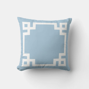 Sky Blue and White Greek Key Border Throw Pillow