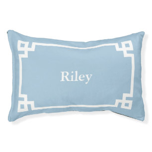 Sky Blue and White Greek Key Monogram Pet Bed