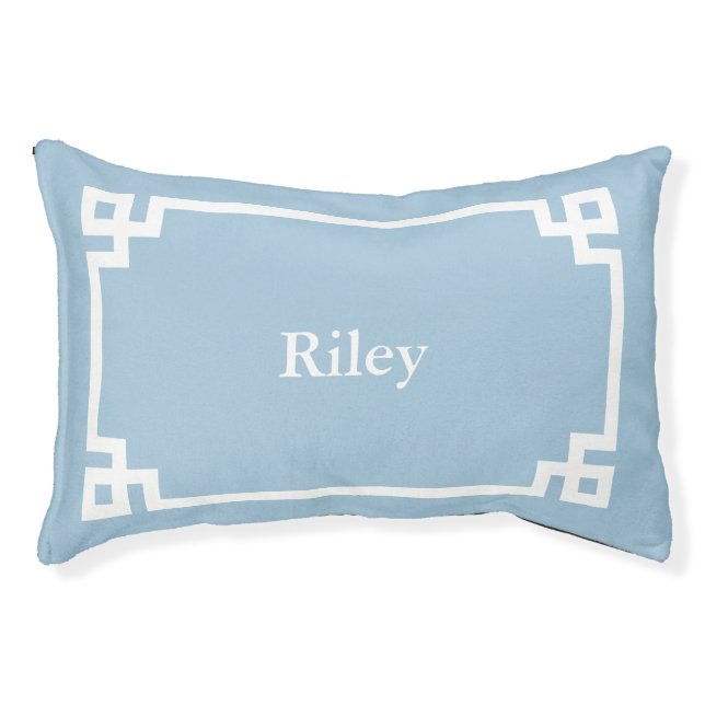 Sky Blue and White Greek Key Monogram Pet Bed (Front)