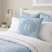 Sky Blue and White Greek Key Monogram