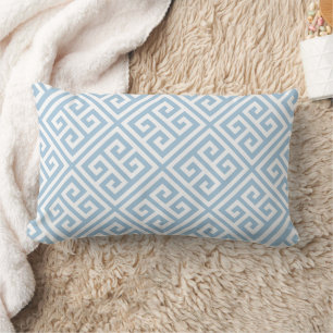 Sky Blue and White Greek Key Pattern Lumbar Pillow