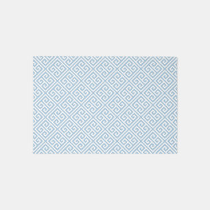 Sky Blue and White Greek Key Pattern Rug