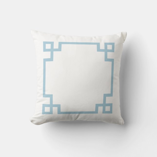 Sky Blue and White Greek Key Throw Pillow (Front)