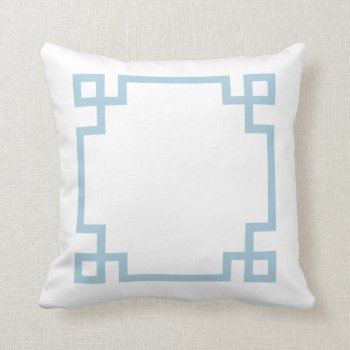 Sky Blue And White Greek Key Throw Pillow by cardeddesigns at Zazzle