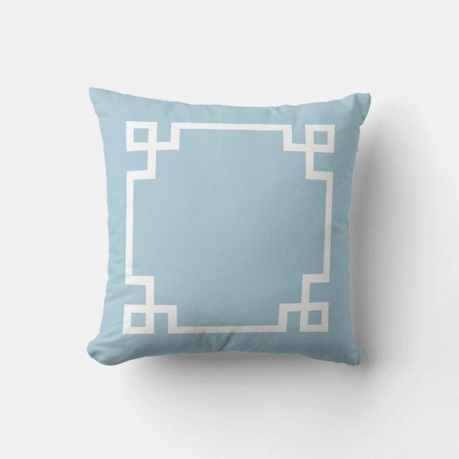 Sky Blue and White Greek Key Throw Pillow (Front)