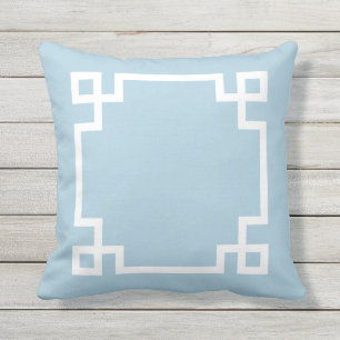 Sky Blue and White Greek Key Throw Pillow