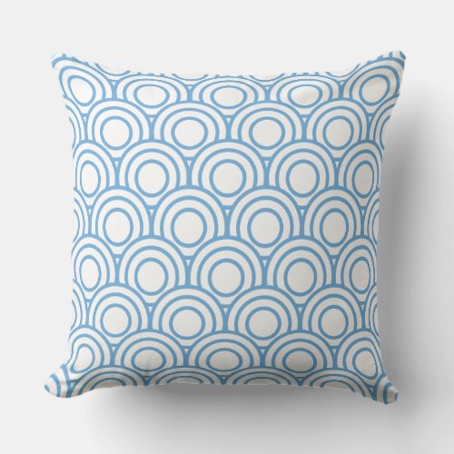 Sky Blue and White Japanese Geometric Circle Outdoor Pillow