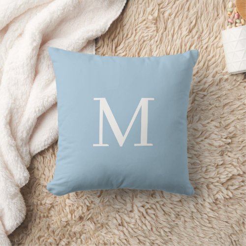 Sky Blue and White Minimalist Monogram Throw Pillow