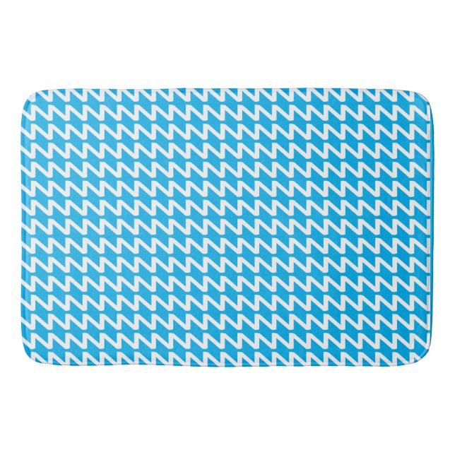 Sky Blue and white Modern Sharp Waves Bath Mat (Front)