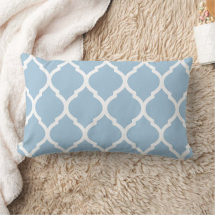 Sky Blue and White Moroccan Pattern Lumbar Pillow