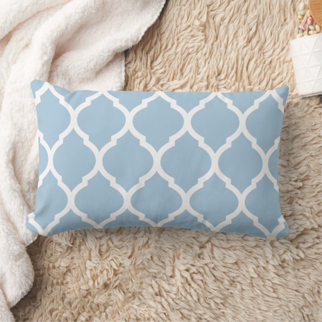 Sky Blue and White Moroccan Pattern Lumbar Pillow (Blanket)