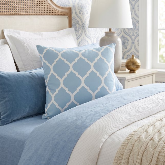 Sky Blue and White Moroccan Pattern Throw Pillow (Creator Uploaded)