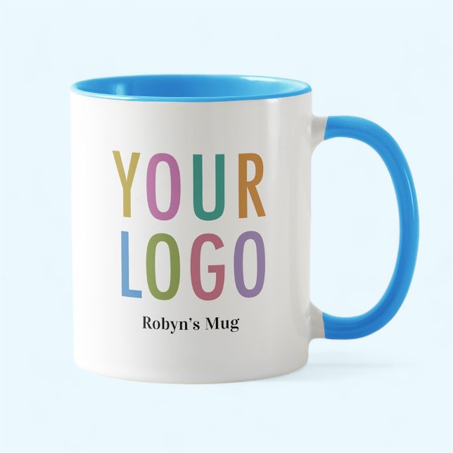 Sky Blue and White Mug Custom Company Logo Printed (MISOOK 11 oz Bright Blue Two Tone Mug with Logo)
