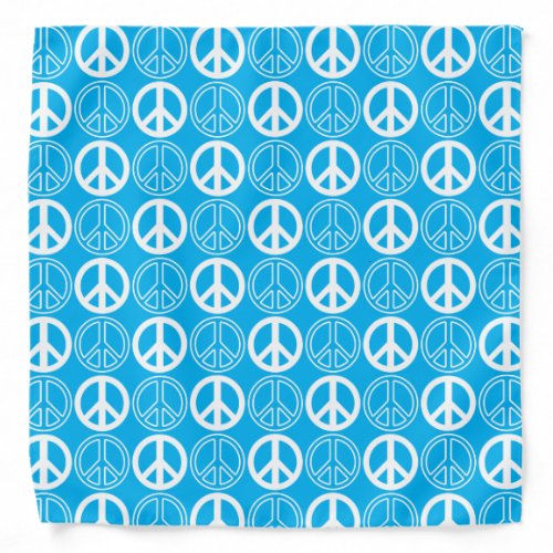 Sky Blue and White Peace Sign and Outlines Pattern Bandana