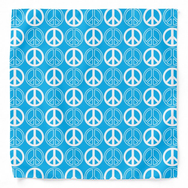Sky Blue and White Peace Sign and Outlines Pattern Bandana (Front)