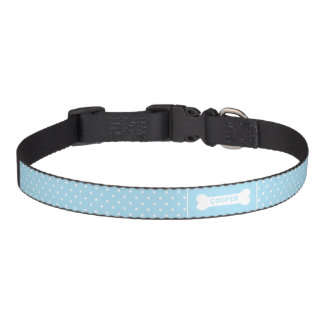 Sky Blue And White Polka Dots Pattern And Dog Bone Pet Collar