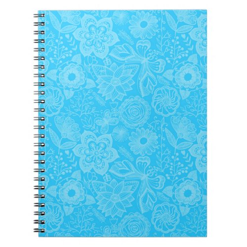 Sky Blue And White Retro Floral Lace Notebook